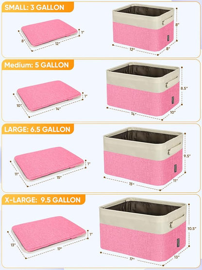 BALEINE 2 Pack Fabric Closet Storage Bins for Shelves, Linen Closet Organizers and Storage, Decorative Baskets for Organizing, Shelf, Clothes, Home, Office (Pink, 17''x13''x10.5'')