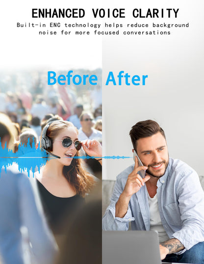 TECKNET Bluetooth Trucker Headset, Single and Dual Ear Wireless Headset with Mic for Work Noise Cancelling, 50Hrs 3 EQ Music Modes Trucker Bluetooth Headphones for PC, Drivers, Office, Call Center
