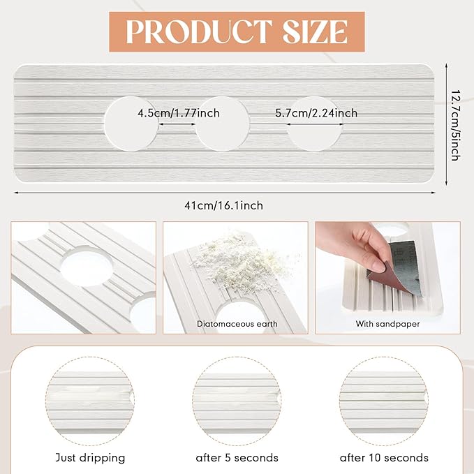 3 Hole White Faucet Mat for Kitchen Sink Bathroom 16.1" x 5" Kitchen Faucet