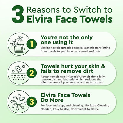 Elvira 100 Count Disposable Face Towels, Biodegradable Skincare Facial