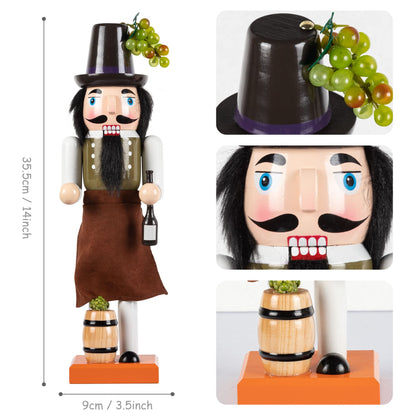 KI Store Wooden Nutcracker Figure Wine Maker Nutcrackers 14-inch Set of 2 Christmas Nutcracker Decorations for Kitchen Dinning Room Bar Table