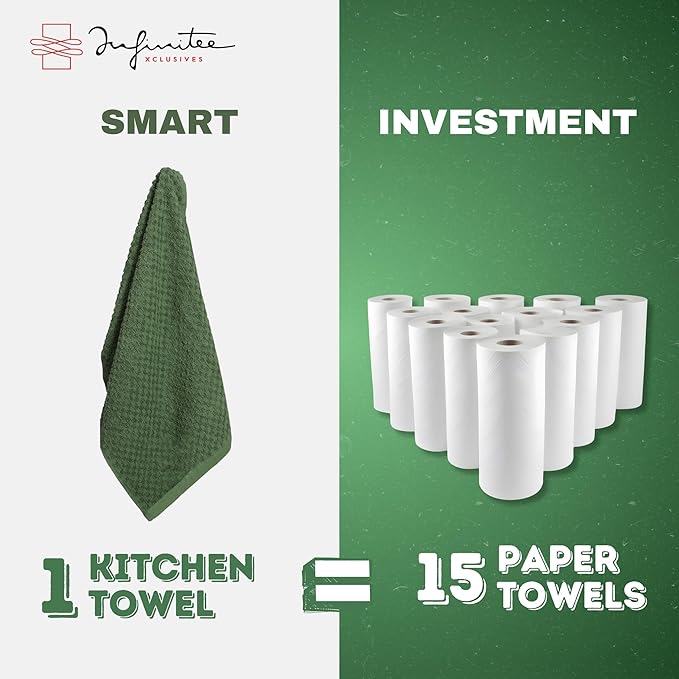Infinitee Xclusives Premium Kitchen Towels – Pack of 3, 100% Cotton 15 x 25