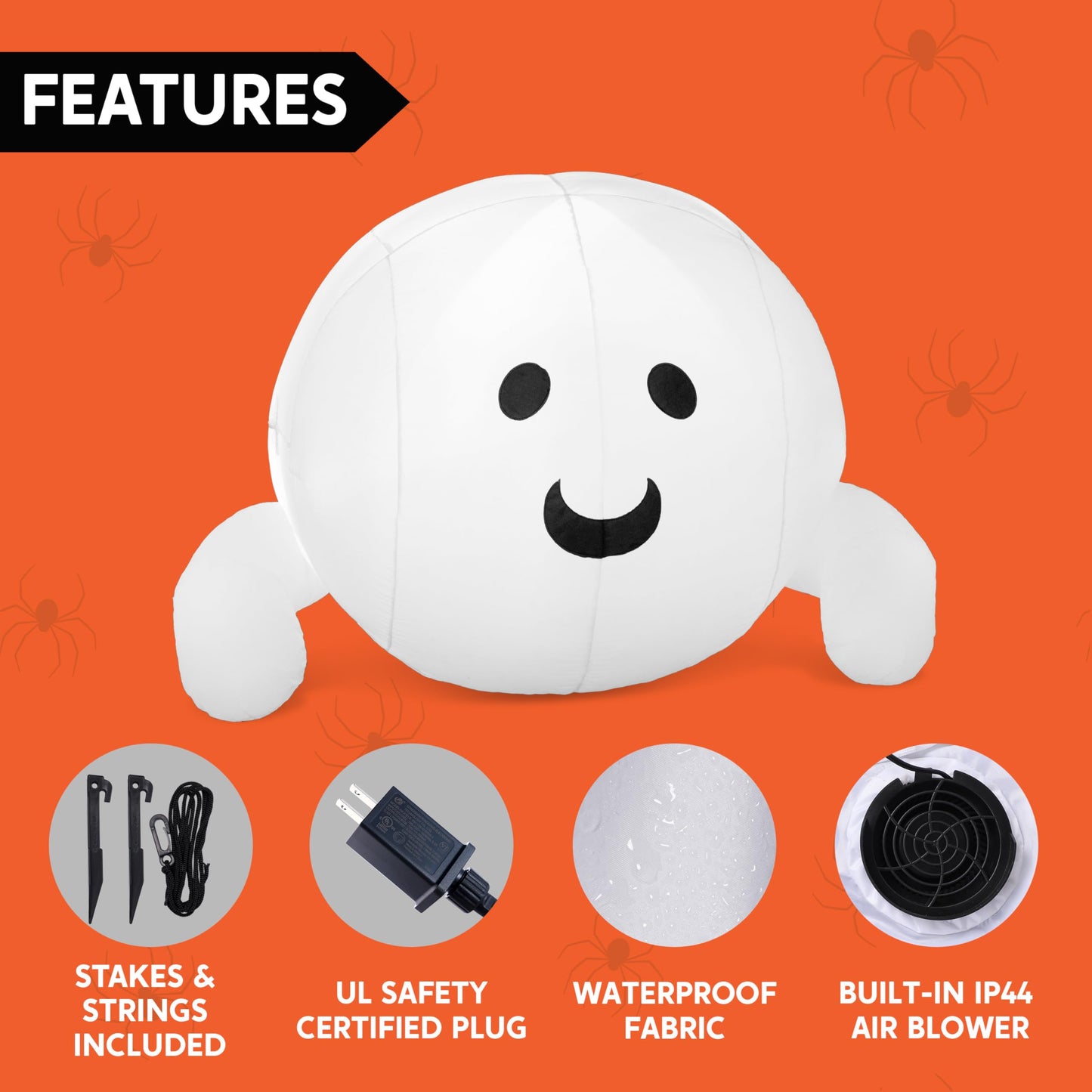 JOYIN Halloween Inflatable Outdoor Decorations, 4.5ft Inflatable Cute Ghost Decoration Lying On The Roof with LEDs, Halloween Blow Up Yard Decor for Parties Roof Decor
