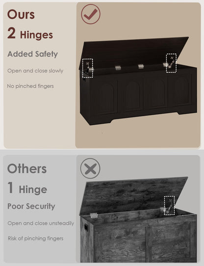 DINZI LVJ Storage Chest, 50” Extra Large Storage Bench with 2 Safety Hinges, Wooden Toy Box with Flip-Top, Large Trunk for Living Room, Playroom, Easy Assembly, Espresso