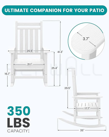 SERWALL HDPE Outdoor Rocking Chair Set of 8, Patio Rocking Chairs for Adults, All Weather Outdoor Rockers for Lawn, White