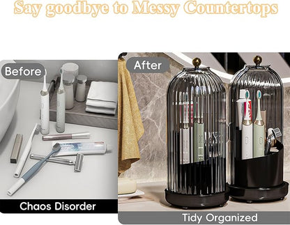Toothbrush Holders with Cover, Drainage Rotating Electric Toothbrush Organizer