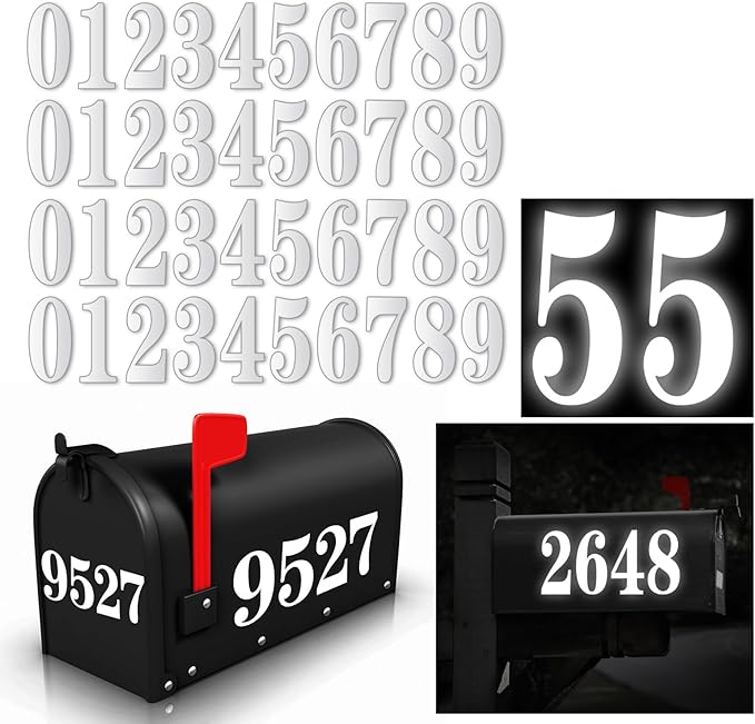 Kattykitty White Mailbox Numbers for outside, Vinyl Waterproof Mailbox Number Stickers, Address Numbers for House, House Numbers for Outside(4 inch, 5 sets)