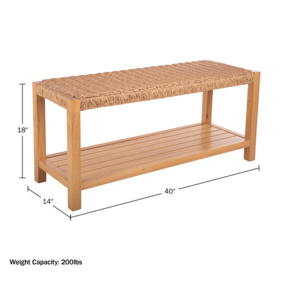 Alaterre Furniture Newport 40 Inch Solid Wood Entryway Bench - Modern Farmhouse Indoor Decorative Bench with Handcrafted Woven Rope Seat - Furniture for Entryway, Dining Room, or Kitchen (Light)