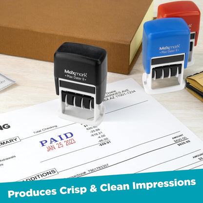 MaxMark Self-Inking Rubber Date Office Stamp with Entered Phrase Blue Ink & Date RED Ink (Max Dater II), 12-Year Band