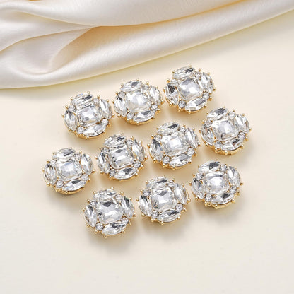 Jerler 6 Pcs 21mm Sliver Rhinestone Button Covers Crystal Embellishments Sew on Clothing DIY, Silver Crystal Detachable Decorative Clips (Silver Button-9, Medium)