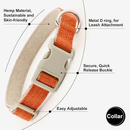 Plutus Pet Cotton Hemp Dog Collar and Leash Set, Adjustable Collar for Small, Medium, and Large Dogs, Heavy Duty and Soft on Skin, Orange, XS