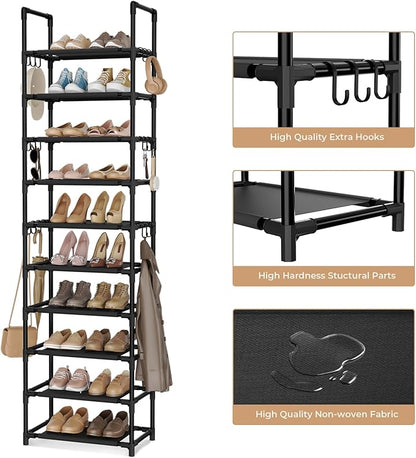 VTRIN 10 Tiers Tall Shoe Rack Holds 20-25 Pairs of Shoes Sturdy Vertical Shoe
