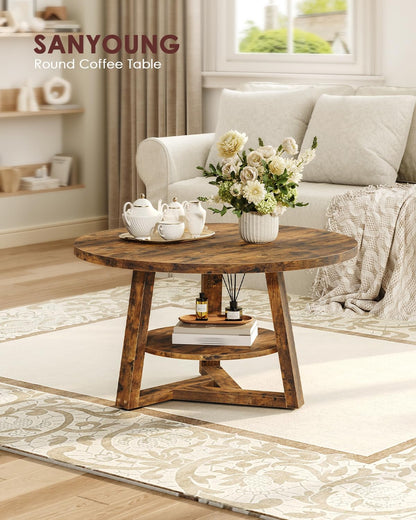 SANYOUNG Round Coffee Table, Small 2-Tier Center Table for Small Spaces