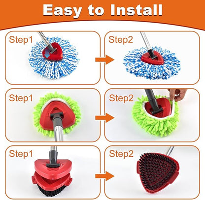 2 Microfiber Mop Head Refills and 2 Chenille Mop Pads, 1 Upgrade Scrub Brush 1
