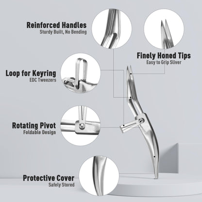 DUROX 3-Piece Tweezers Set for Ingrown Hair & Splinter Removal - 1. Pointed Ingrown Hair Tweezers, 2. Sharp Splinter & Sliver Remover, 3. Blunt Tip Facial & Chin Hair Tweezers, Stainless Steel, Pouch