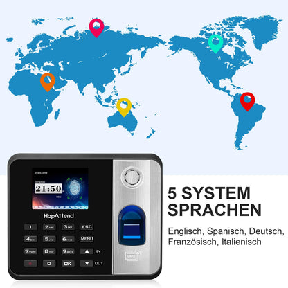 HapAttend Time Clock - Fingerprint Time Clocks for Employees Small Business Automatic Calculate Hours, No WiFi H1 Standalone Biometric Clock in Machine for Employees with 5 RFID Cards (0 Monthly Fees)