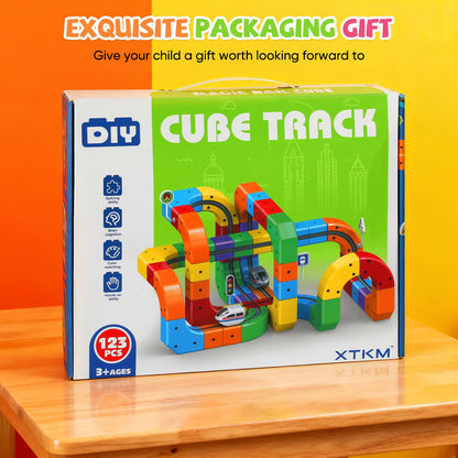 Electric Train Set for Kids Flexible Race Track Toy DIY 3D Embedded Layouts & Motorized Car 3-8 Year Old Boys Girls Toys STEM Learning Gift (123Pcs,2 Car)