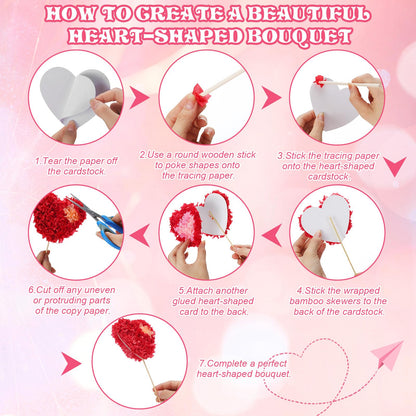 Glenmal 9097 Pcs/24 Set Valentine's Day Craft Kit Heart Shape Poke Art Flower Bouquet Kits with 9000 Tissue Paper Squares 48 Heart Paper Cut for Adults Valentine's Day Activities DIY Craft Supplies