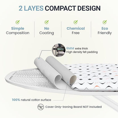 Ironing Board Cover and Pad 15"x54" Extra Thick Natural Cotton, Scorch and