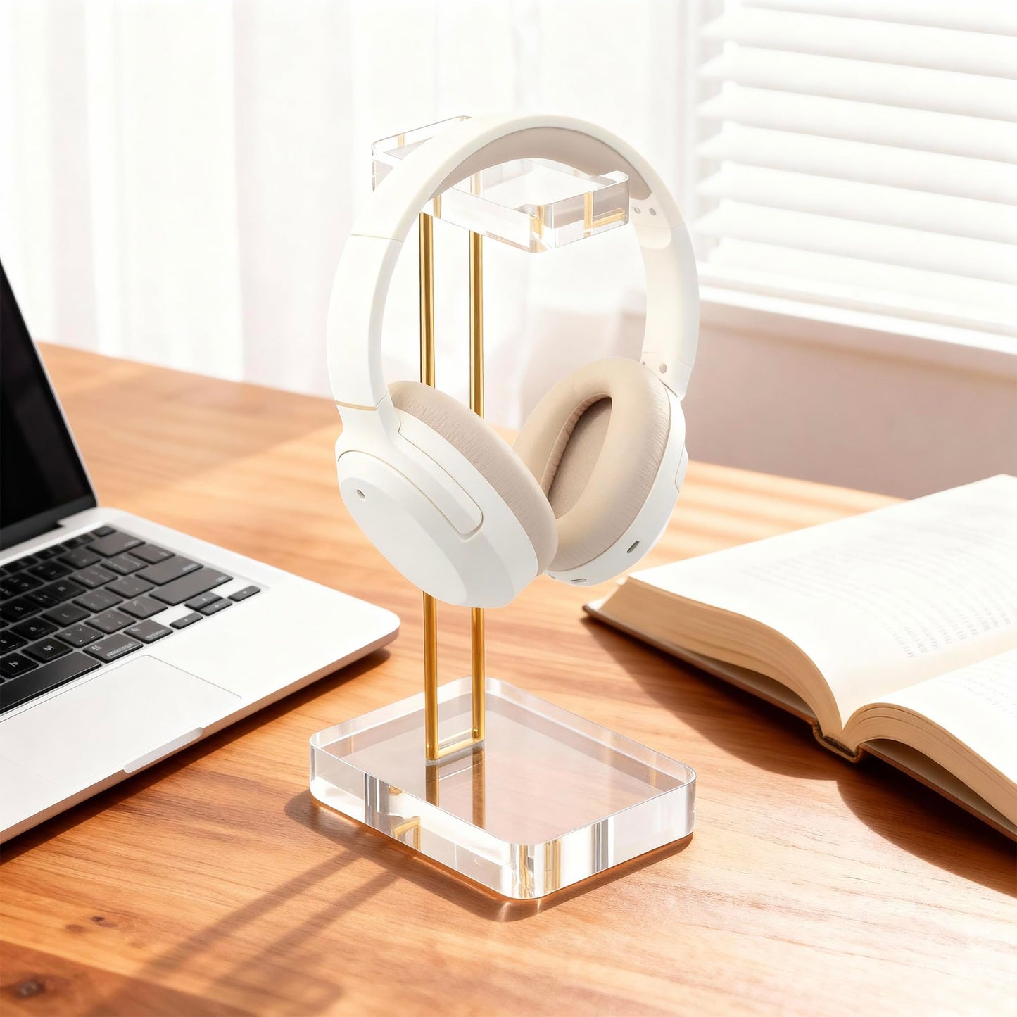 Headphone Stand Headset Holder for Desk, Solid Christal-Clear Acrylic with Gold Hardware Earphone Hanger for Gaming Room Office Accessories