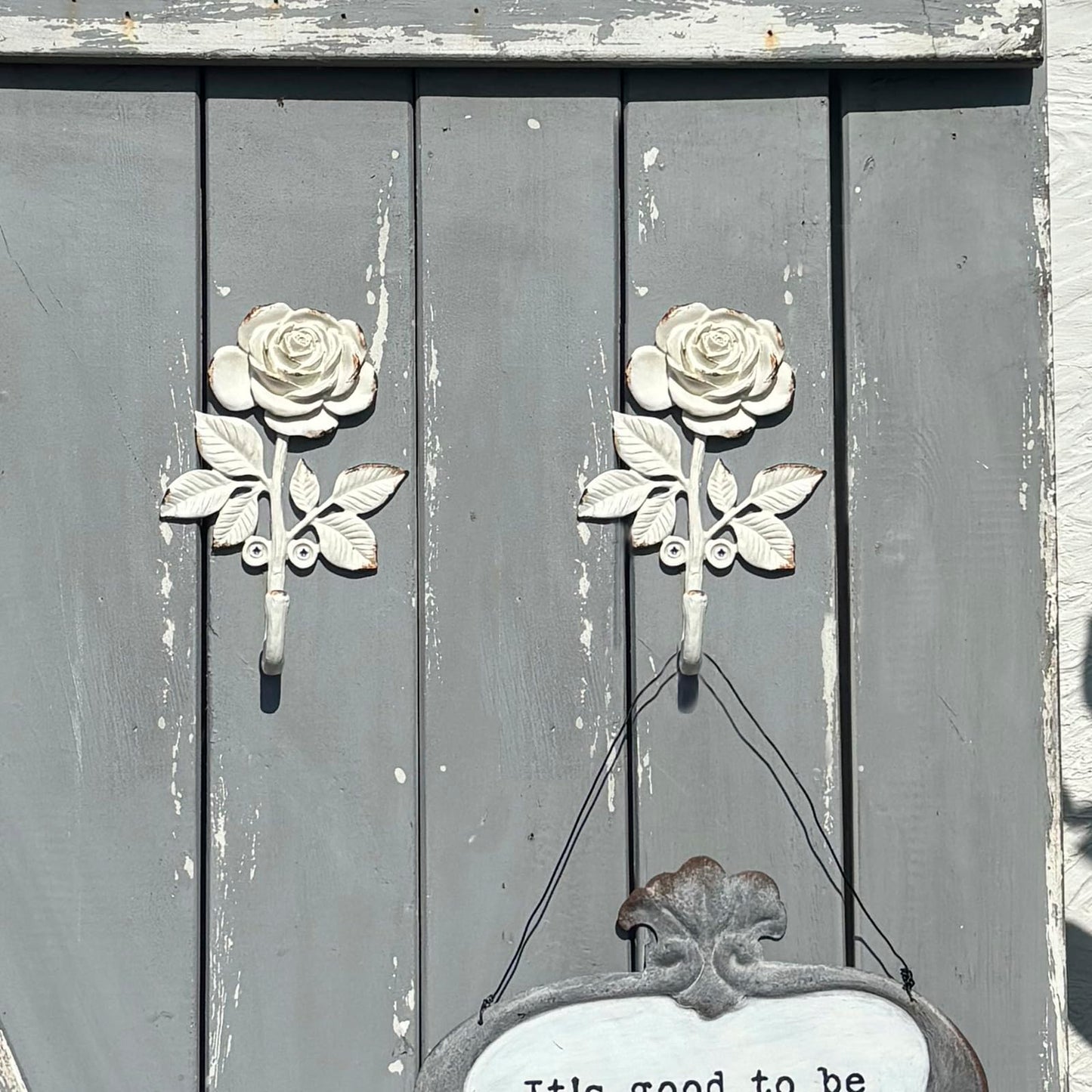 6 Funpop: 2 Pieces of White Blossoming Rose Wall Hooks, Heavy-Duty Metal Decorative Wall Hooks for Hanging Coats, Bags, Towels. Flower Ornate Style for Home Decor