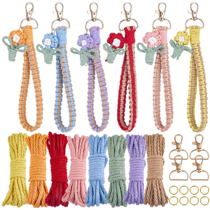 SUNNYCLUE DIY 6 Sets Phone Charms Making Kit Phone Wrist Strap Macrame Keychain Bracelet Flower Keychains Cellphone Lanyard Boho Macrame Kits for Beginner Starter Smartphone Key Purse Bag Wallet