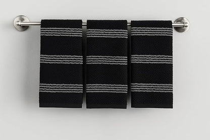 Serafina Home Black Kitchen Hand Dish Towels: Oversized 18" x 28", 100% Cotton