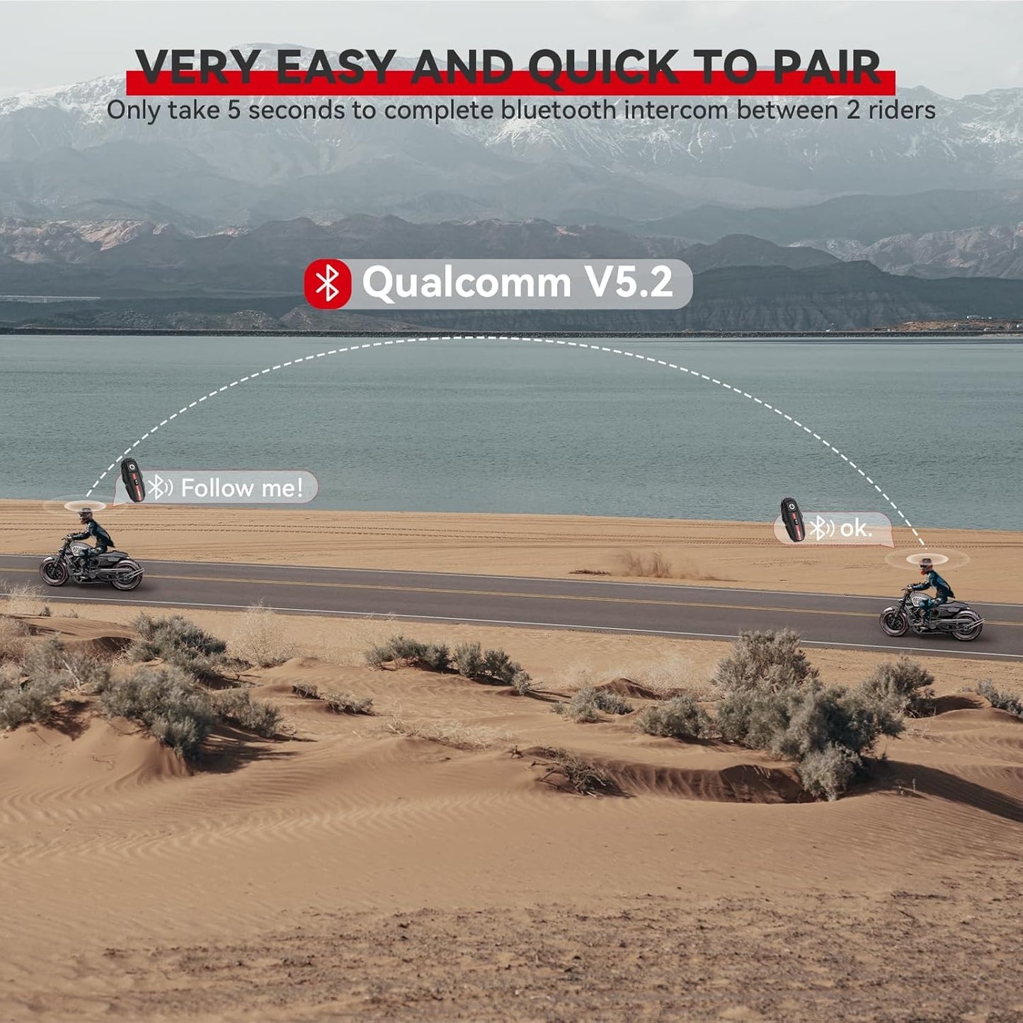 X10 10 Riders Group Mesh Motorcycle Intercom, 3000m Motorcycle Bluetooth Headset V5.3 with Audio Multitasking/Music Sharing, Helmet Communication Systems for ATV/Snowmobile/Ski, 2 Pack