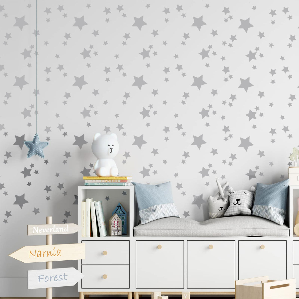 Sparkles & Stars Wall Decals - 500 Stars, Sparkle Decal, Kids Room & Nursery Wall Art, Grey Celestial Stickers