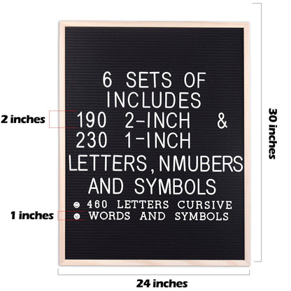 Large Felt Letter Board 24x30 Inch with 6 Sets of Letters Felt Message Board Wooden Frame Letter Board for Baby Announcements, Milestones, Wall Mount Menu & Office Decor
