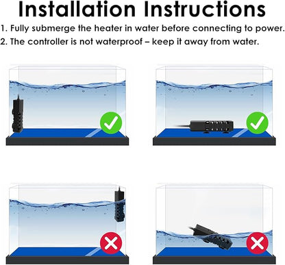 100W Aquarium Heater, Adjustable Fish Tank Heater, with Digital Display, Overheat Protection & Dry Run Protection, for 10-20 Gallon Water
