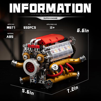 V12 Engine Model Kit that Runs, Build Your Own Visible Car Motor Building Set, 12-Cylinder with Rechargeable Motor, STEM Physical Science Experiment Toy for Adults & Teens Boys Age 10-14 (606 PCS)