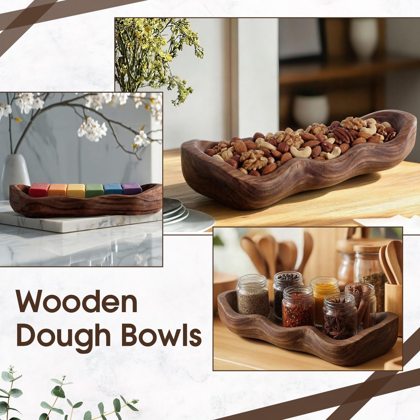 Nuogo 14 Inch Wavy Live Edge Dough Bowl Large Size Wood Rustic Dough Bowl Decorative for DIY Farmhouse Home Supplies Kitchen Decoration(Brown)