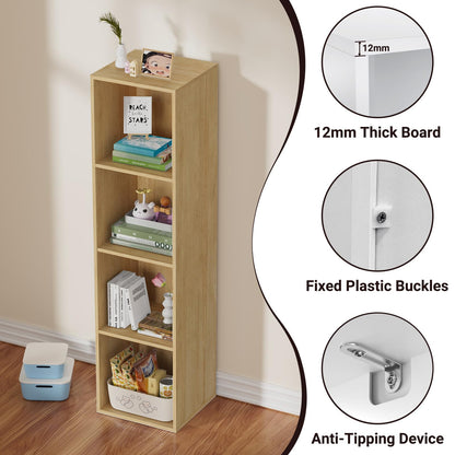Nestwise 4 Tier Bookshelf, Freestanding Corner Storage Shelve Book Case for Narrow Space, 4 Cube Storage Organizer Small Bookcase for Home Office Living Room (Oak, 4 Cube)