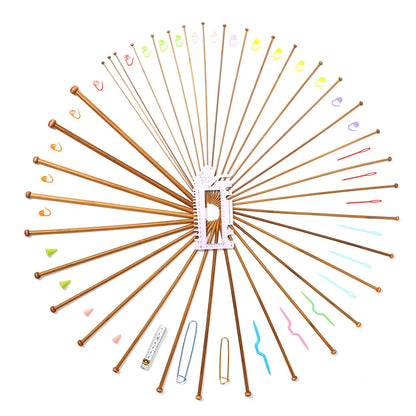 LOOEN Bamboo Knitting Needles Kit 36 Pcs Single Pointed Bamboo Knitting Needles 2.0 mm-10.0 mm + Weaving Tools Knitting Kits (Grey)