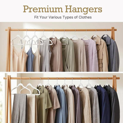 HOUSE DAY White Velvet Hangers 40 Pack, Non Slip Clothes Felt Hanger Heavy Duty for Coat, Premium Slim Space Saving Suit Hangers for Closet Organizer, 360° Rotating Silver Hook