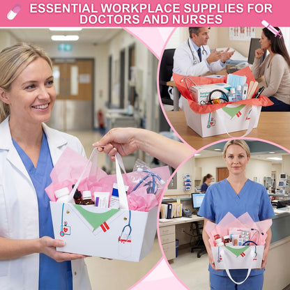 Supervitae 60 Pcs Nurse Graduation Gift Baskets Bulk with Handles, Empty DIY Paper Gift Basket Kit with Tissue Paper, Appreciation Gifts Baskets Treat Bag for Nursing, Nurse Week Party Supplies(White)
