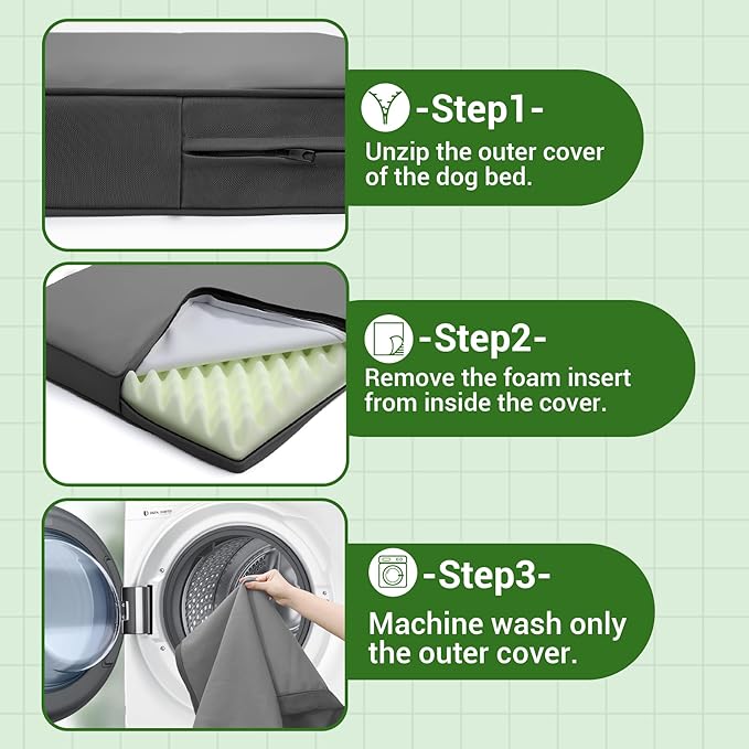 Vonabem Outdoor Waterproof Large Dog Bed Washable, Cooling Wipeable Leather Pet Bed with Removable Cover Reversible, Durable Foam Orthopedic Anti-Slip Dog Pads Wipeable 36"x27" Grey