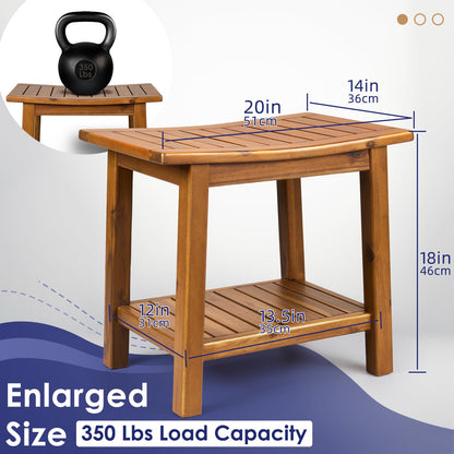 Upolana Teak Shower Bench, 20" Solid Wood Shower Stool Waterproof Shower Seat with Storage Shelf for Bathroom, Indoor & Outdoor Use
