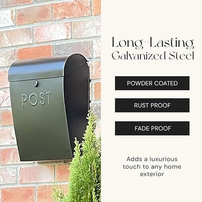 NACH Locking Mailbox, 15.07 x 12.44 x 5.39 inches, Black Lockable Mailboxes for Outside, Large Wall Mount Mailbox - The Sylvia Mailbox