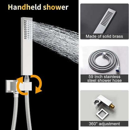 AYIVG Chrome 16 x 26 Inch Ceiling Mount Thermostatic Rainfall Shower System 64 Color LED Control Rainfall Shower Head Handheld With Body Jet Shower Faucet Set Temperature Display Shower System