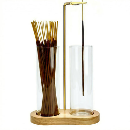 Moocervi Glass Natural Incense Holder,Warm Minimalism Incense Sticks Burner Holder with Storage,Hang Upside Down Incense Holder for Sticks with Glass Ash Catcher for Meditation Yoga Room (Natural)