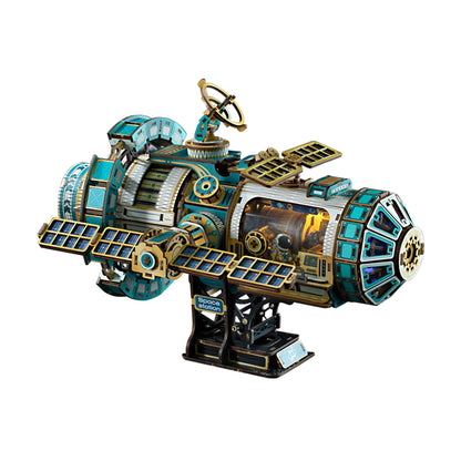 3D Wooden Puzzles for Adults - Space Station Mechanical Model Kit with Lights & Music, 511PCS Adult Wooden Puzzles, DIY Building Toy for Teen & Adults, Miniature House Kit for Birthday