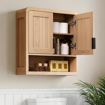 Amellix Wall Mounted Bathroom Storage Cabinet with Adjustable Shelf, Wooden Medicine Cabinet Over The Toilet Organizer for Space Saving, Modern Farmhouse Style, Natural Oak
