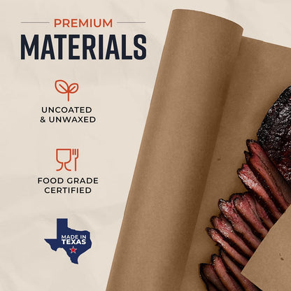 Brown Kraft Butcher Paper Roll - 18 Inch x 100 Feet - USA Made - Food-Grade Paper for Wrapping and Smoking Meat, BBQ, Grilling, Perfect Brisket Crust - Durable, Unbleached, Uncoated & Unwaxed