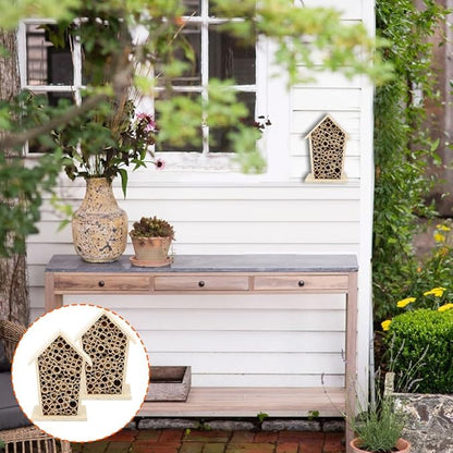 Bee House, Wooden Insect Hotel Hanging Bamboo Bees Hive Habitat Bug Garden Shelter Insects House Decoration Beneficial Nests Box Decorations for Butterfly Bird Outdoors Attracts Pollinators 2PCS