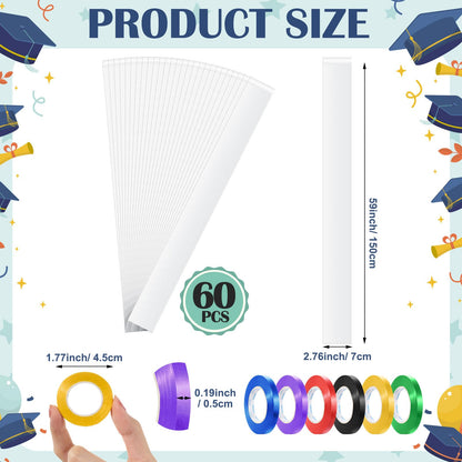 Spakon 60 Pcs 2.76 Inch x 59.06 ft Clear PE Poly Tubing Graduation Candy Wreath Making Kit, 6 Rolls 32.81 ft 6 Colors Ribbon for Graduation Packing DIY Snacks Candy Party Lei Kit
