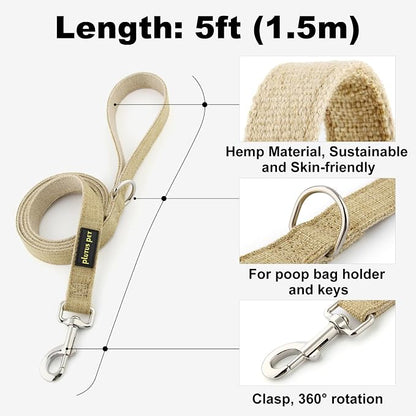 Plutus Pet Cotton Hemp Dog Collar and Leash Set, Adjustable Collar for Small, Medium, and Large Dogs, Heavy Duty and Soft on Skin, Khaki, XL
