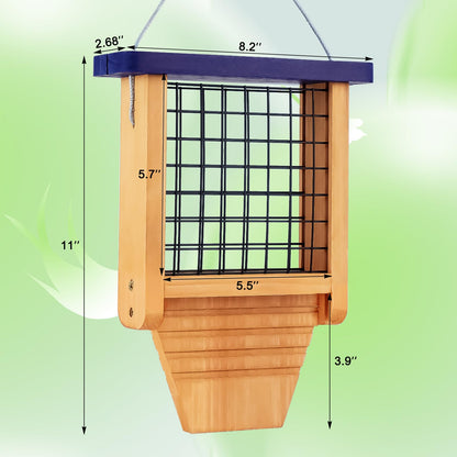 Gbekery Wooden Suet Bird Feeder for Outside Hanging, Woodpecker Suet Feeder with Tail Prop, Hanging Bird Feeder for Wild Birds, 1 Pack, Blue