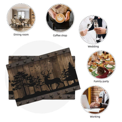 Farmhouse Cabin Table Placemats Set of 4 Rustic Forest Deer Wooden Western Country Indoor Outdoor Table Placemat for Home Desktop Kitchen Restaurant Decoration